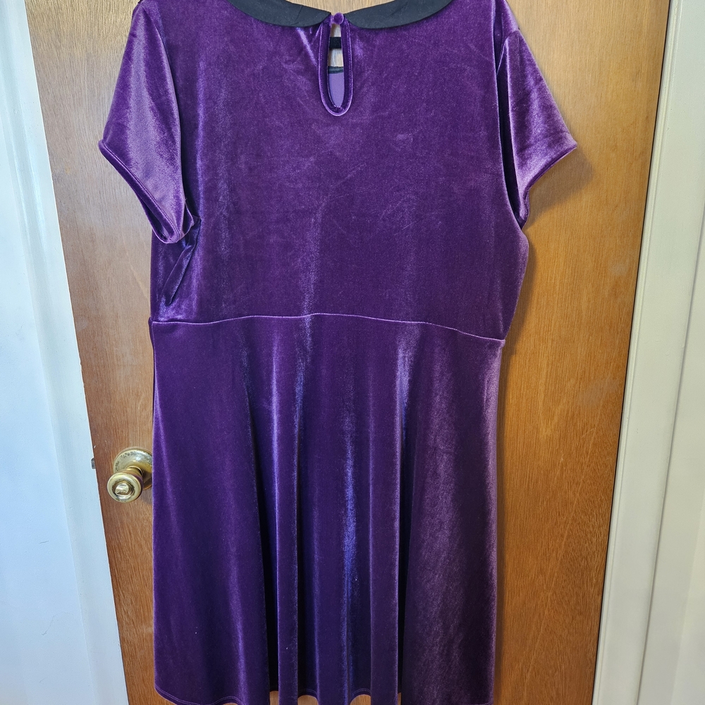 Purple Velvet Dress with Peter Pan Collar - Picture 2 of 4
